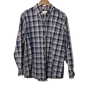 Eddie Bauer Blue Plaid Heavy Cotton Button Down Shirt XL Outdoors Workwear